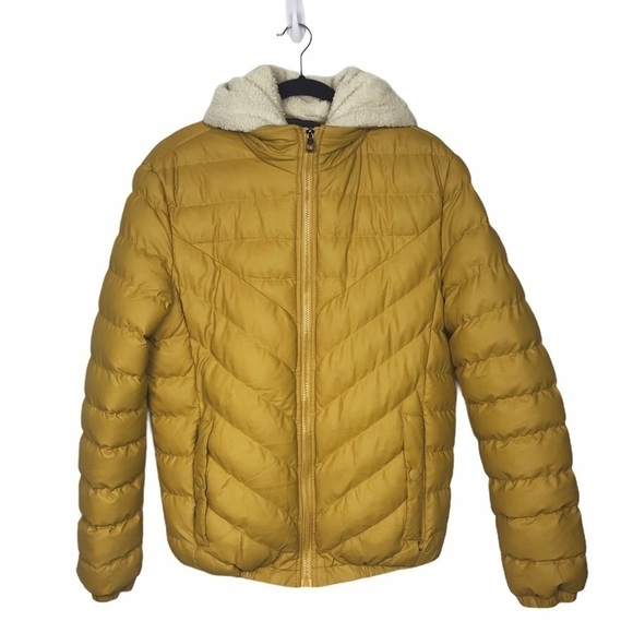 Marigold Yellow Hooded Shearling Convertible Puffer Jacket - Picture 1 of 11